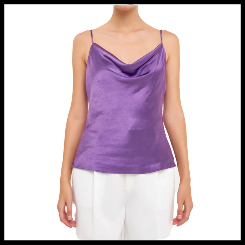 NWT Endless Rose Satin Cowl Neck Top in Purple